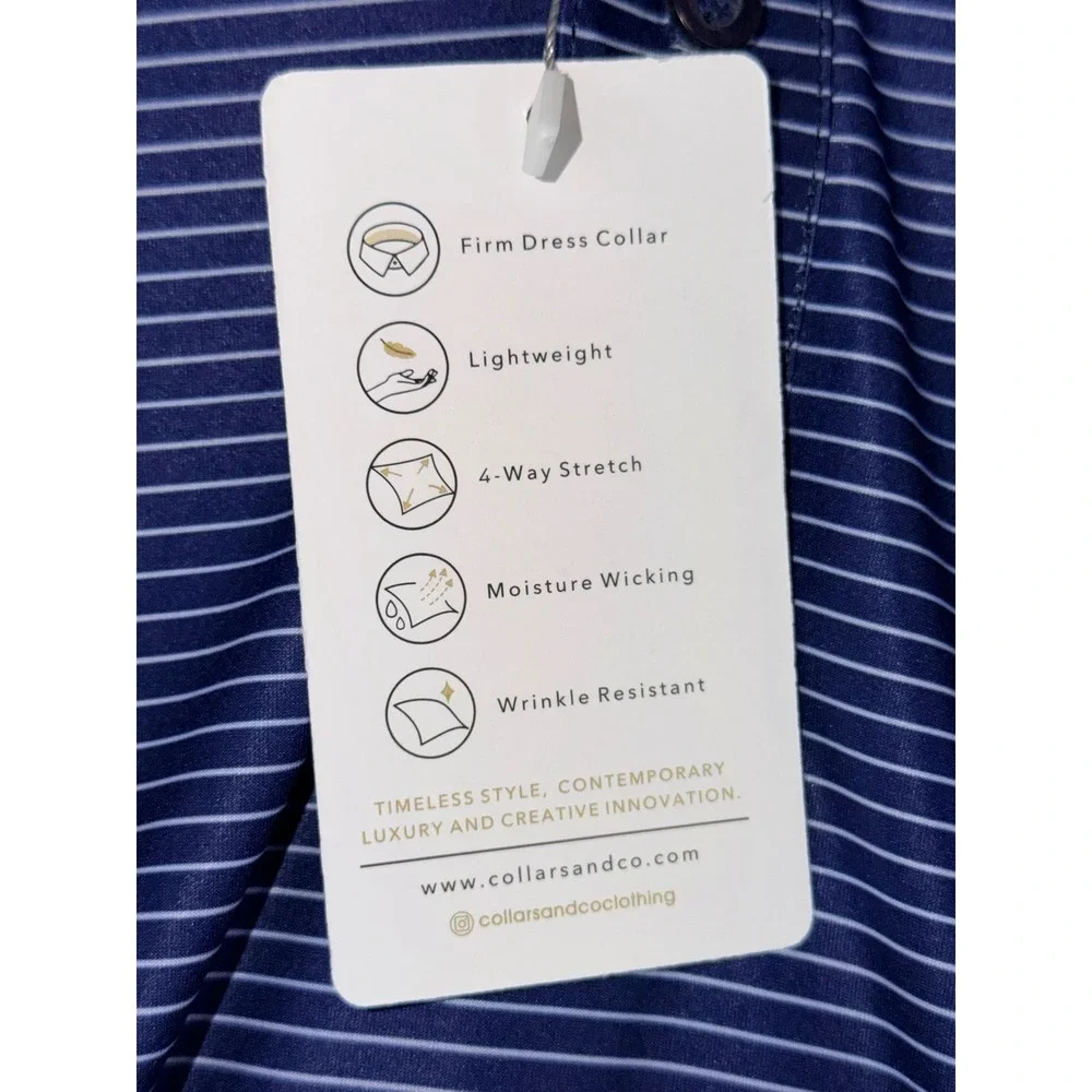 Collars & Co Featherweight Men's Navy White‎ Stripe Polo Shirt Size Small NWT